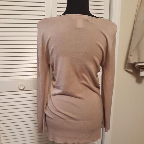 Kenar Long Sleeve Scoop Neck Top with Embroidered Trim Women's Sz M Tan on Tan - Picture 3 of 5